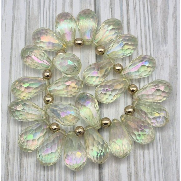 AB Aurora Borealis Crystal Dangle Teardrop Cha Cha Stretch Bracelet Statement - Picture 8 of 8